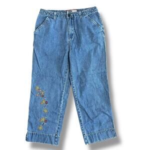 Vintage Y2K Old Navy Embroidered Floral Capri Jeans Size 6